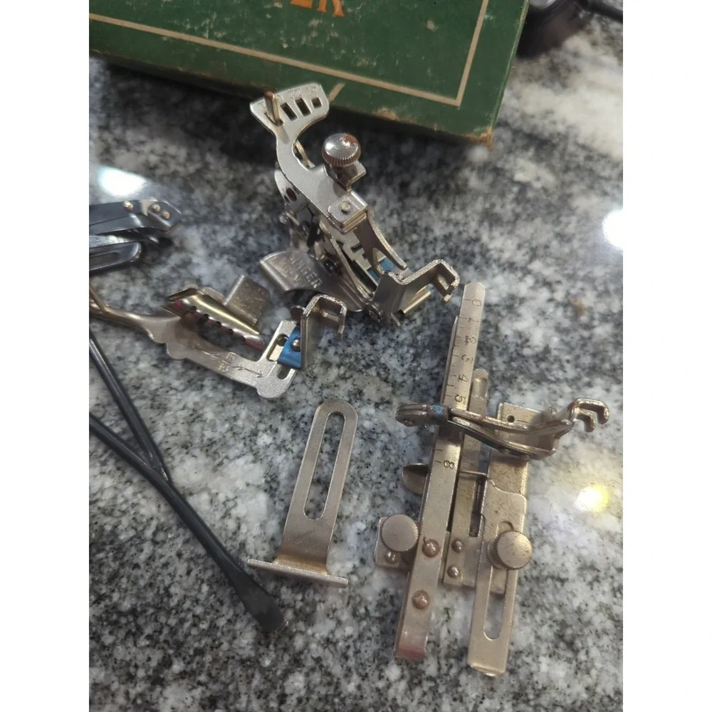 Lot of Vintage Singer Sewing Machine Parts / Attachments With Vintage Box